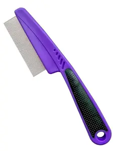 Yumflan Flea Comb with Rubber Handle, Fine Tooth for Dogs & Cats, Purple Color, Ideal for Grooming