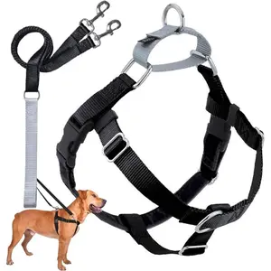 Freedom No Pull Dog Harness | Comfortable Control for Easy Walking |Adjustable Dog Harness and Leash Set | Small, Medium & Large Dogs |Solid Colors | 1" LG Black