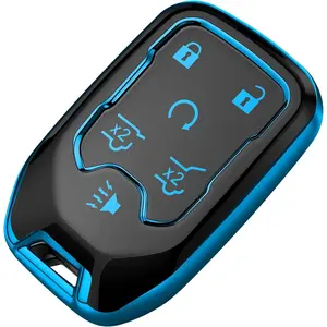 for Chevy Key Fob Cover Soft TPU Full Protection Key Shell Key Case Compatible with 2017-2021 Chevrolet Silverado Suburban Tahoe GMC Acadia Sierra Terrain Yukon (Blue, 6 Button)
