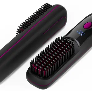 Compact Travel Hair Straightener Comb in Black — USB Type-C Charge, 3 Heat Modes, Lightweight Straightening Brush for Sleek, Frizz-Free Hair