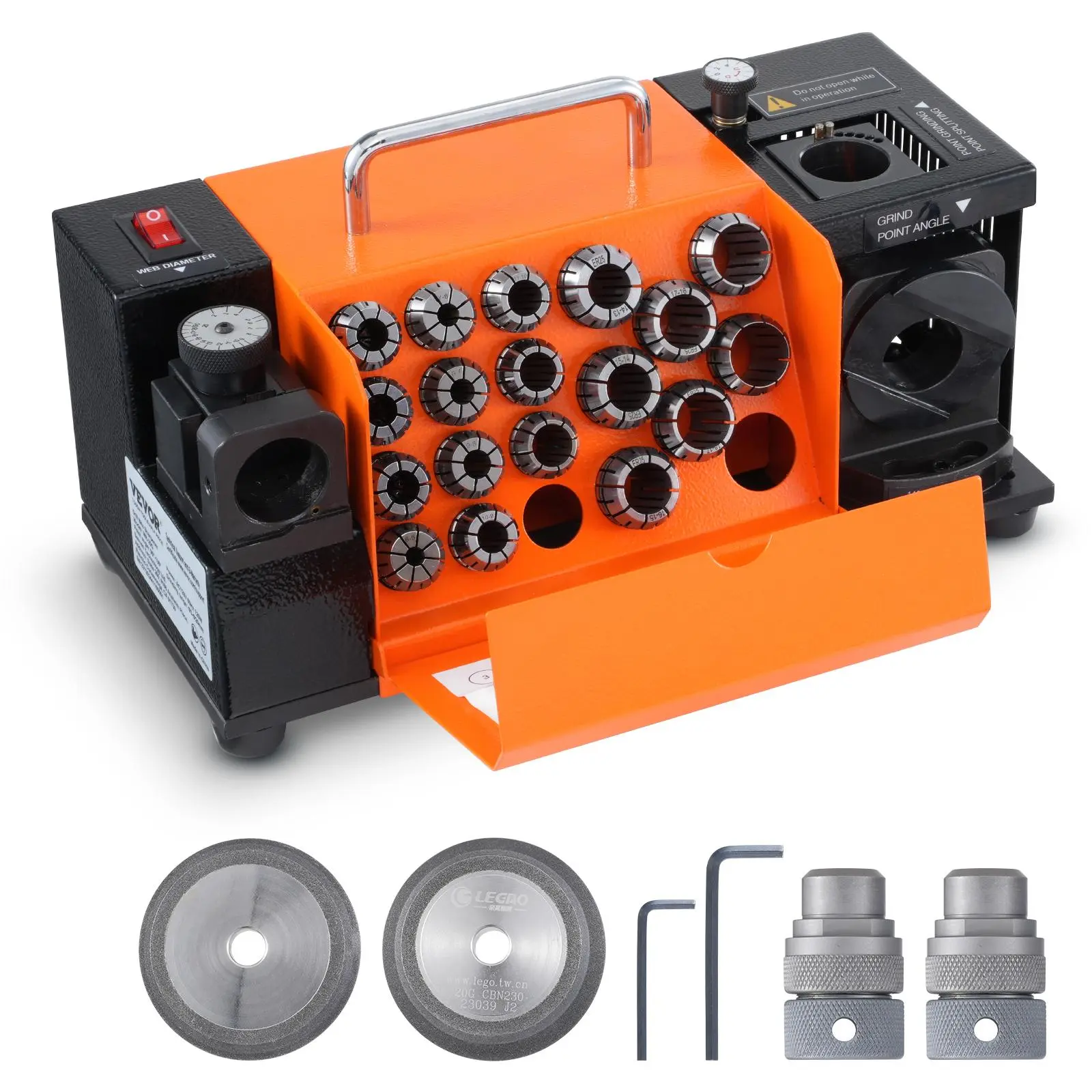 【Summerfinds】VEVOR Drill Bits Sharpener, 3-20mm End Mill Grinder Sharpener, Lip Relief Angle & 95°-135° Point Angle Adjustable Drill Bit Re-Sharpener, Portable Sharpening Machine with 18 Collets, CBN & SDC Wheel