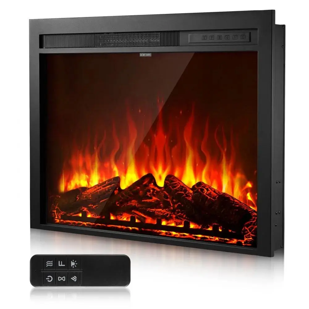 【BackToSchool】VEVOR 35 in Heat Safe Electric Fireplace Insert - Recessed & Wall-Mounted Space-Saving Indoor Heater with Wireless Remote, Adjustable Flame Color-Brightness, 8h Timer, Temperature Control, 750W/1500W Dual Modes, 5000BTU, Black Tempered Glass