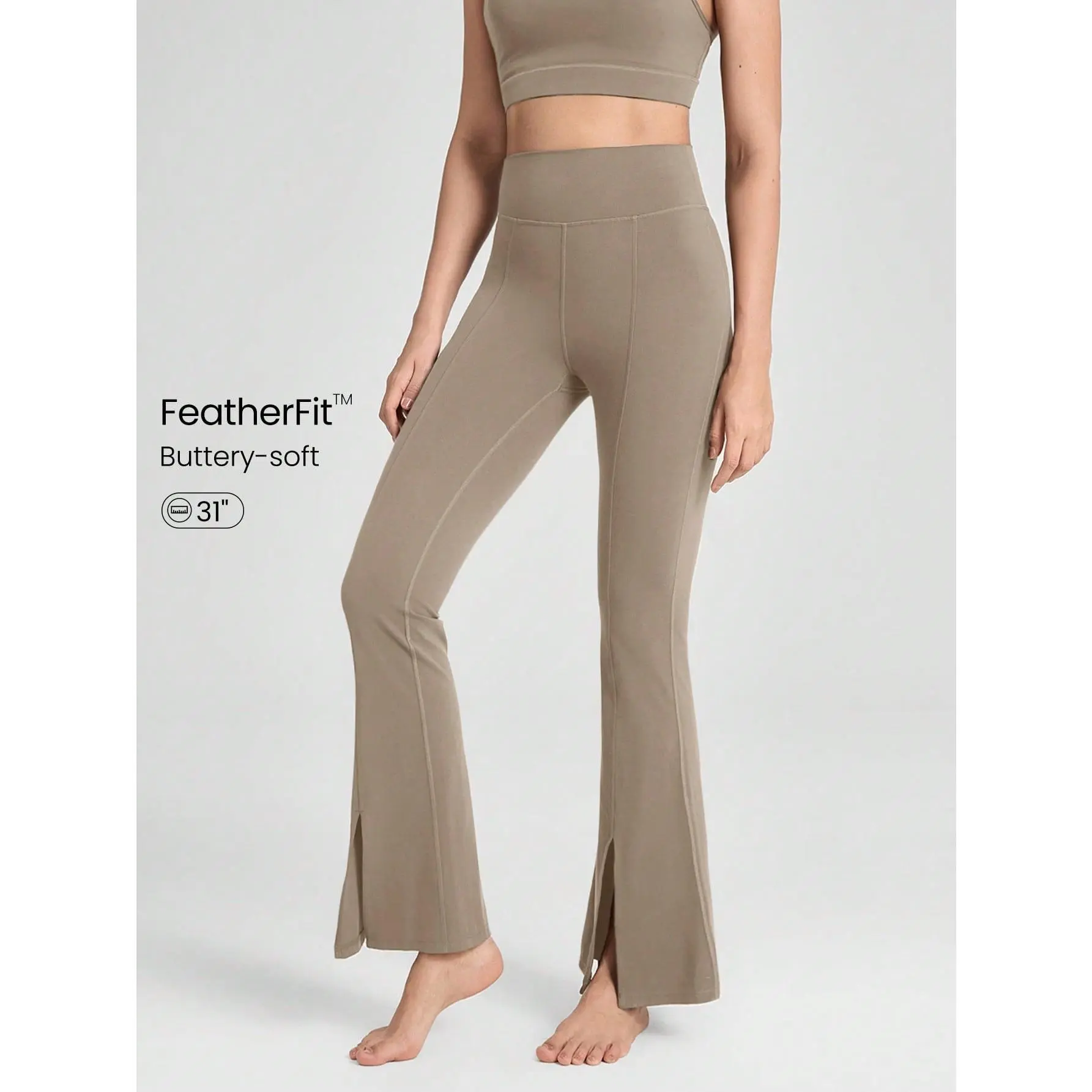 GLOWMODE 31" FeatherFit™ Front And Center Slit Hem Flare High-Waist Yoga Leggings Low Impact Yoga Pilates Studio Daily Casual Wear