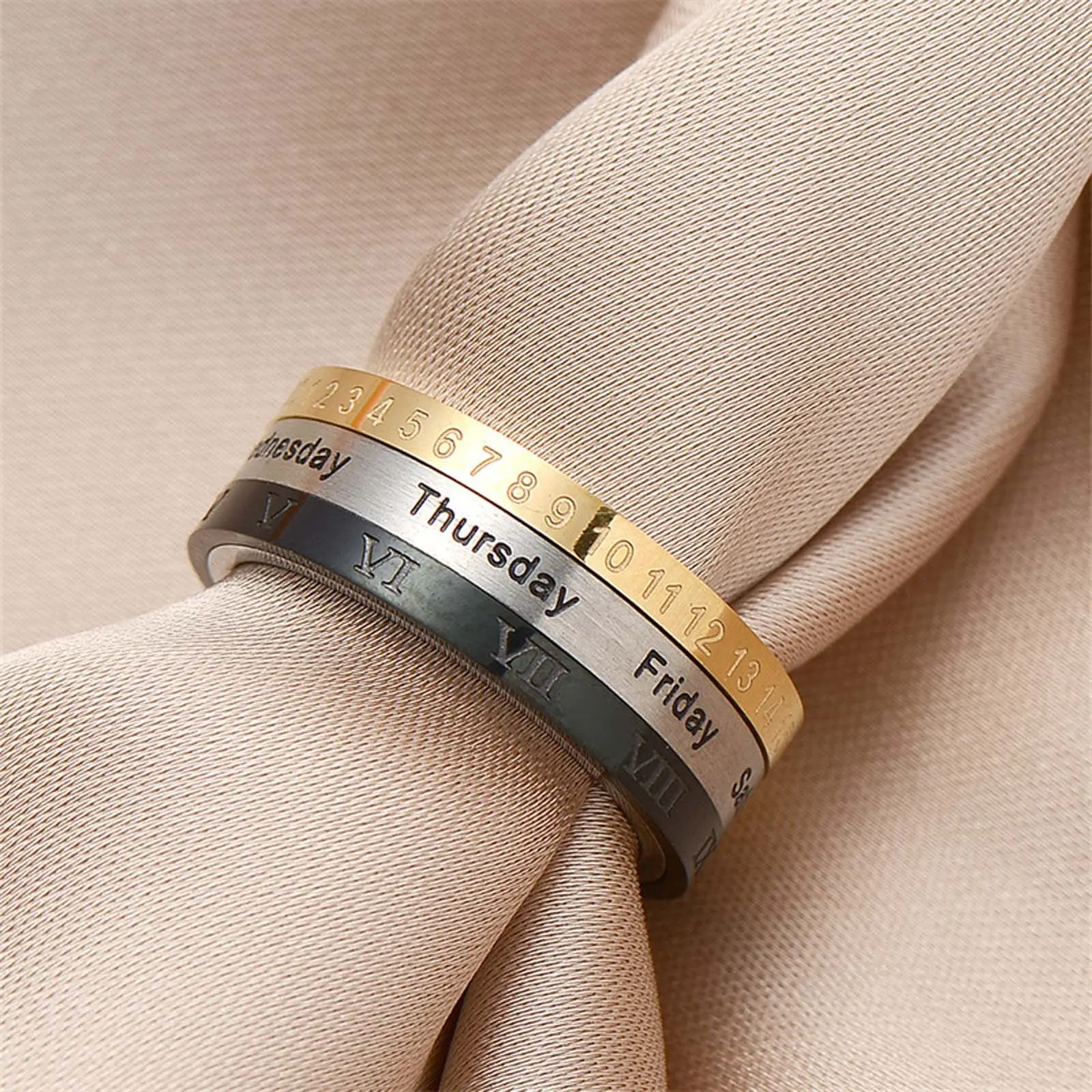 Minimalist Stacking Ring Set for Women, Stainless Steel Jewelry with Engraved Week Numbers, a Durable and Meaningful Anniversary Gift