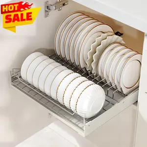 ZHOHO TANT Pull Out Bowl Dish Rack - Heavy Duty Metal Pantry Organizer with Smooth Slides, Adhesive Nano Film Installation, Adjustable Rectangle Storage Shelf (1 Pack) for Kitchen Under Sink Home