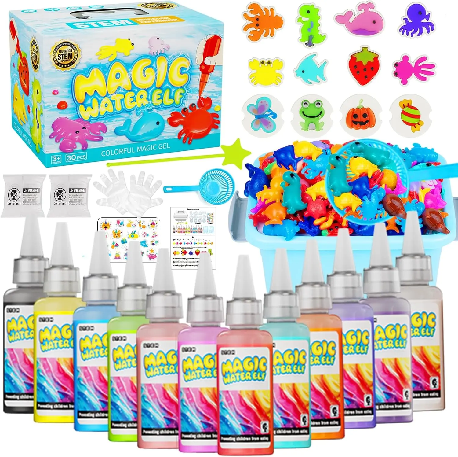 Magic Water Elf Toy Kit–Squishies for Kids, 20 Gels & 10 Molds, Magic Gel Water Pets Sensory Toy, Fun DIY Craft Kit, Party Favors, Birthday & Christmas Gifts for Kids Ages 3+