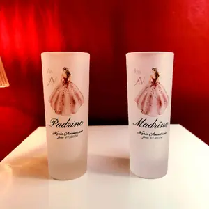 Personalized Set of Shot Glasses for Godparents 3oz with Elegant Design and Custom Text for Padrino and Madrina