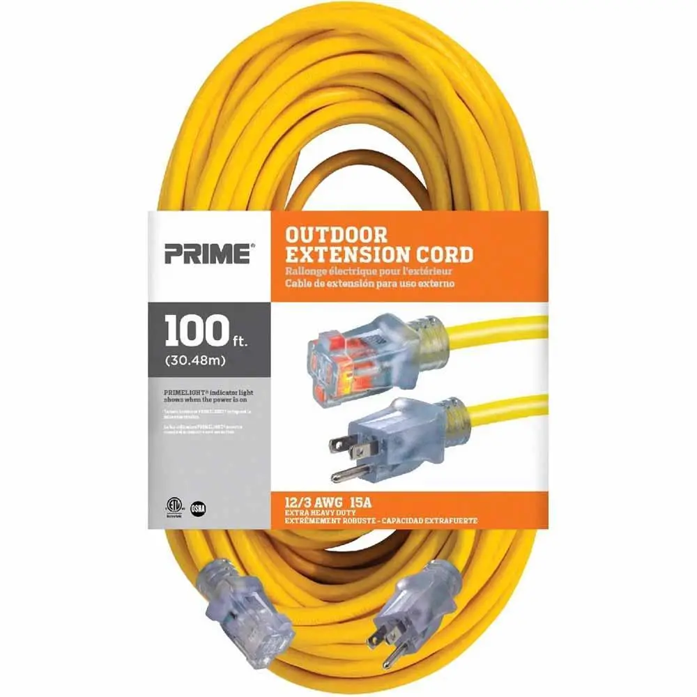 100 ft. Outdoor Heavy Duty Extension Cord 12/3 Gauge SJTW Yellow 100 ft. Outdoor Heavy Duty Extension Cord 12/3 Gauge SJTW Yellow