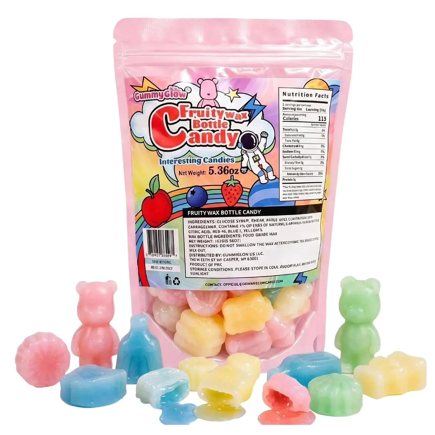 GummyGlow 5.36oz Waxy Fruit-Filled Candy, Chewable Waxy Candy, Retro Nostalgic Novelty Treats, Classic Variety Flavors for Old School Candy Lovers, ASMR Lovers and Gifts
