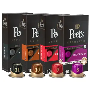 Peet's Coffee, Dark and Medium Roast Espresso Capsules Variety Pack, Compatible with Nespresso Original Machine - Intensity 8-11, 40 Count (4 Boxes of 10 Espresso Capsules) Flavor Beverage