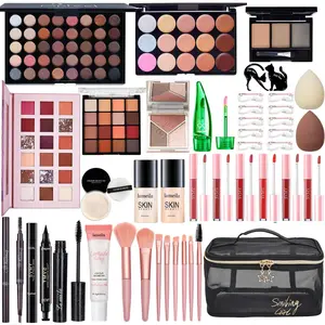 Women's 1-in-1 Multi-Pack Complete Makeup Kit with Travel Bag, Essential Set for Daily Use & Friend Gifting – Includes Foundation, Face Primer, Eyeshadow, Contour Palette, Lipstick, Eyeliner, Mascara, Cream Concealer, Gel, Brush Set