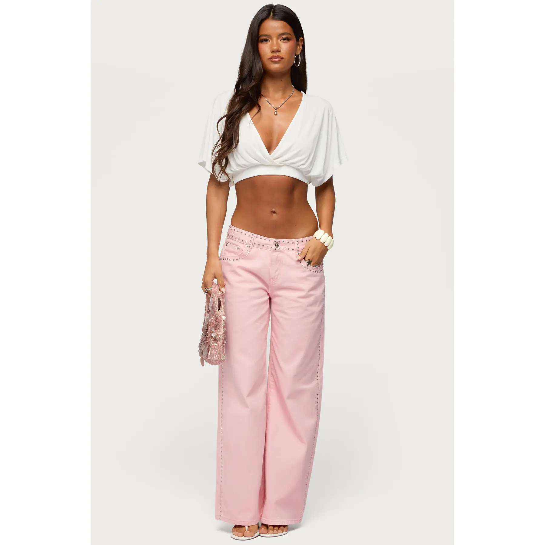 Quincy Studded Low Rise Baggy Jeans