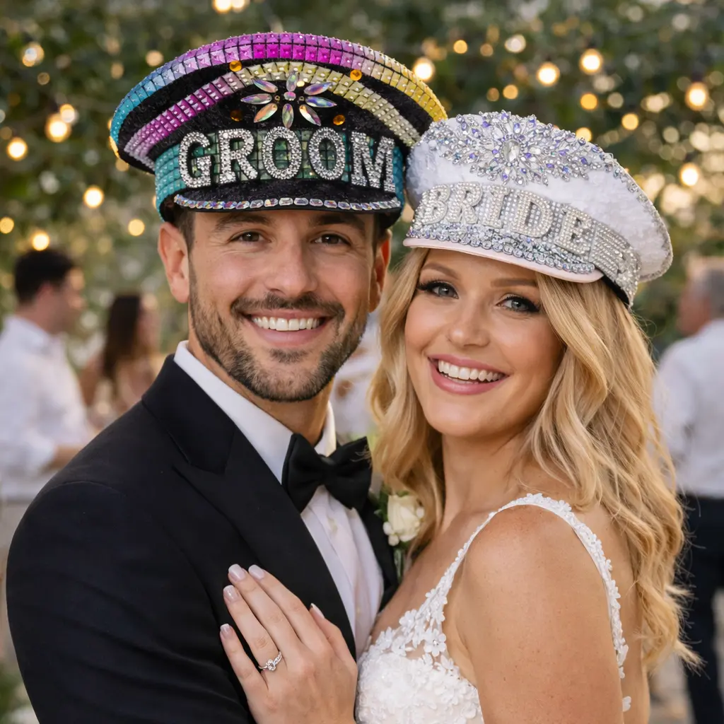 Groom and Bride Rhinestone Festival Hats