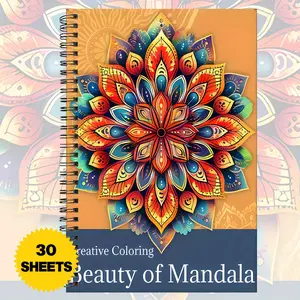 1pc mandala pattern adult coloring book, adult mandala coloring book, spiral bound adult coloring book, A5 size, single sided printing, adult coloring book, suitable for women and men, relaxing adult coloring book