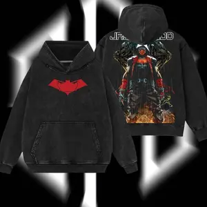 Superstyle Under the Hood - Jason Todd Red Hood (Robin #2) Hero Verse Comic Edition Double Printed Oversize Lightweight Acid Washed Tee Hoodie Sweater TV Series Graphic Design Top Cotton Streetwear Comic Superheroes T-Shirt Clothes Menswear Womenswear MJA