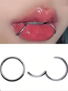 1 Pair Stylish Stainless Steel Lip Ring Set, Secure Buckle Design Earrings & Nose Rings, Unisex Body Piercing Jewelry for Daily Wear, Hinged Nose Hoop