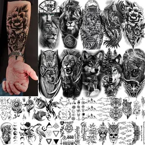 34 Sheets Temporary Tattoos Stickers, 10 Sheets Fake Body Arm Chest Shoulder Tattoos for Men or Women with 24 Sheets Tiny Black