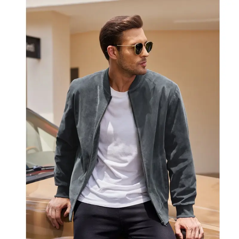 COOFANDY Men's Vintage Lightweight Suede Varsity Bomber Jacket - Fall Casual Menswear Top with Fashionable Fabric, Turtleneck Design
