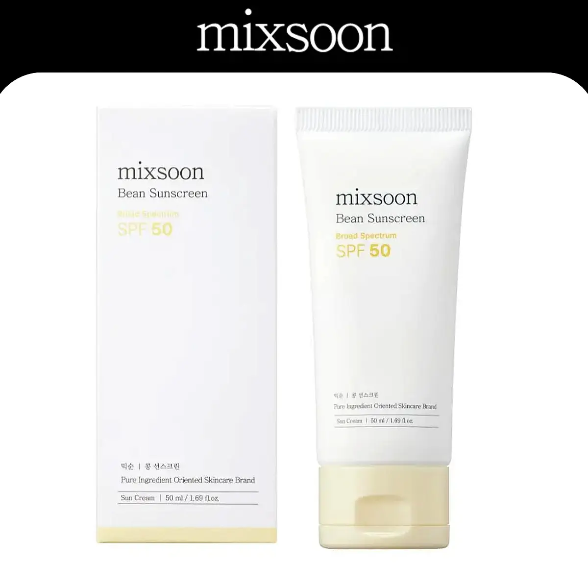 [mixsoon] Airy Bean Facial Sunscreen, 1.69 fl.oz - Gentle Daily SPF50 UV Protection, No White Cast, Lightweight Hydration for Makeup-Layering Comfort