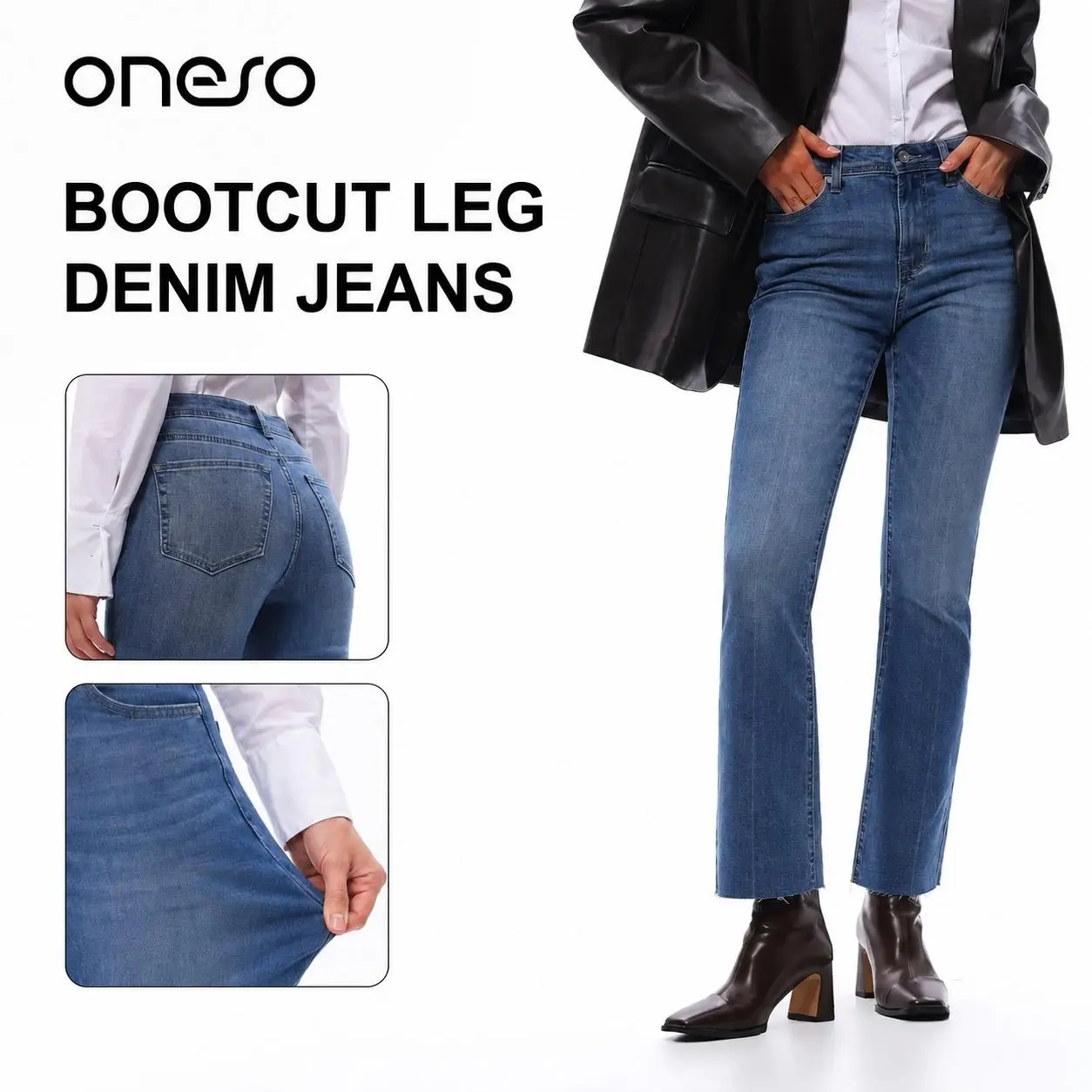 ONESO Mid Rise Bootcut Jeans for Women Stretch Denim Pants Casual Everyday Womenswear  ：