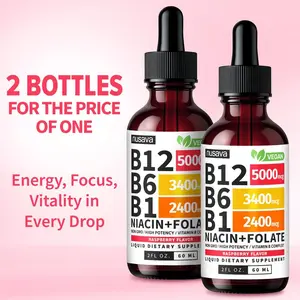 (2-PACK) NUSAVA Vitamin B12 Liquid Supplement Drops with B6, B1, Niacin & Folate - Edible Support for Energy, Brain & Heart, Non-GMO & Gluten-Free, 4 Fl Oz Fitness Dietary