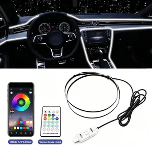 Indoor Car LED Strip Light, RGB USB Car Ambient Light with Wireless APP & Remote Control, Music Sync Fiber Optic Car Light Accessories