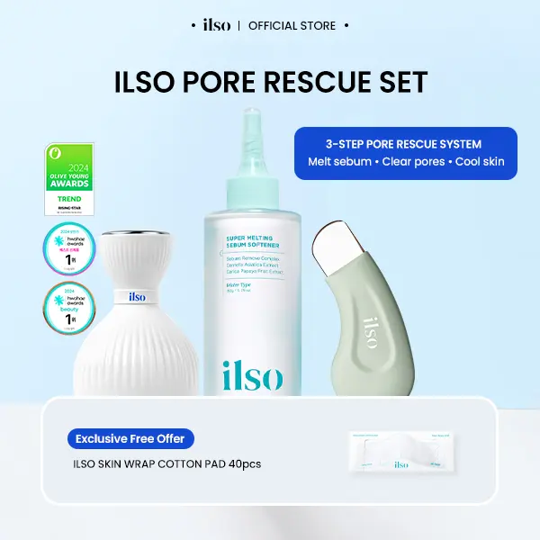 [ilso] Pore Rescue Set (4 Products) - Sebum Melting & Blackhead Removal Kit with Cooling Pore Tightening Routine | For Oily Skin & Clogged Pores | Korean Skincare