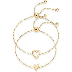[B13] Mother's Day Matching Heart Charms Solitaire Bracelet Set for Women - Adjustable Love Friendship Two Bracelet Pack Deals For You Days