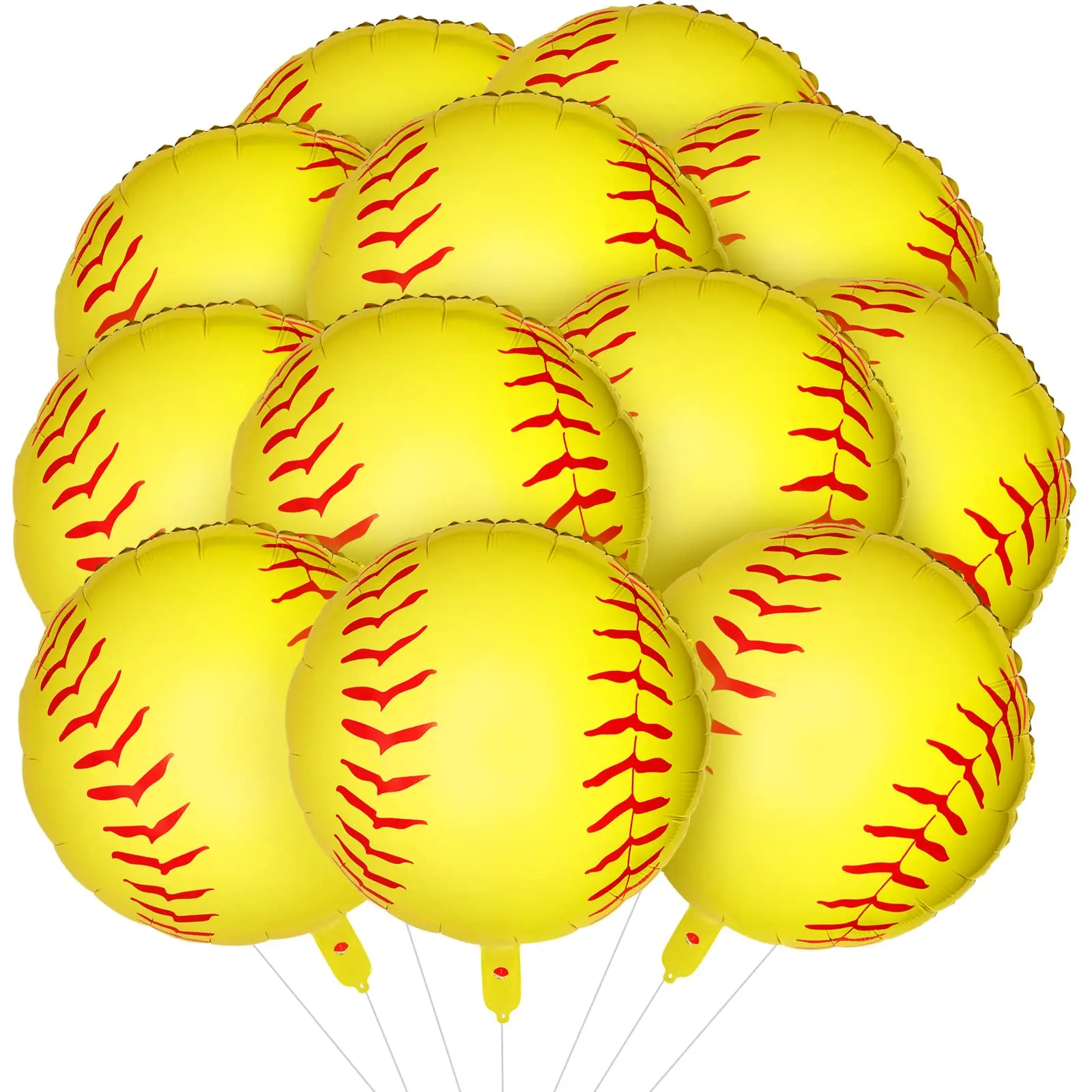 12pcs Softball Foil Balloons for Sports-Themed Party, Birthday, Baby Shower Decorations Aluminum Round