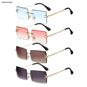 4-Pack Y2K Style Rimless Rectangle Sunglasses, Unisex Gold Metal Frameless Shades, Summer Sport Sunglasses & Casual Style Decorative Eyewear, UV400 Polarized Rectangular Sports Glasses, Perfect Gift for Her/Him for Beach & Music Festivals.