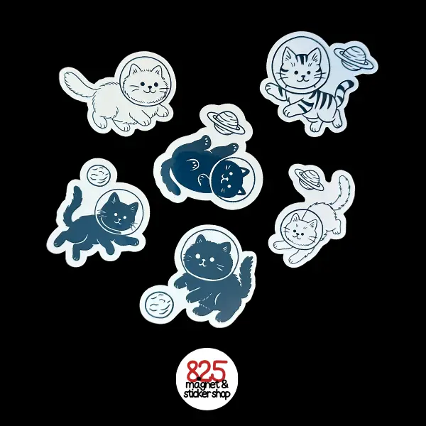 Space Cats Stickers or Magnets, Adorable Space Cat Bundle, Planets & UFOs,  Cute Gift for Cat Lovers, Galaxy Kitten Decor