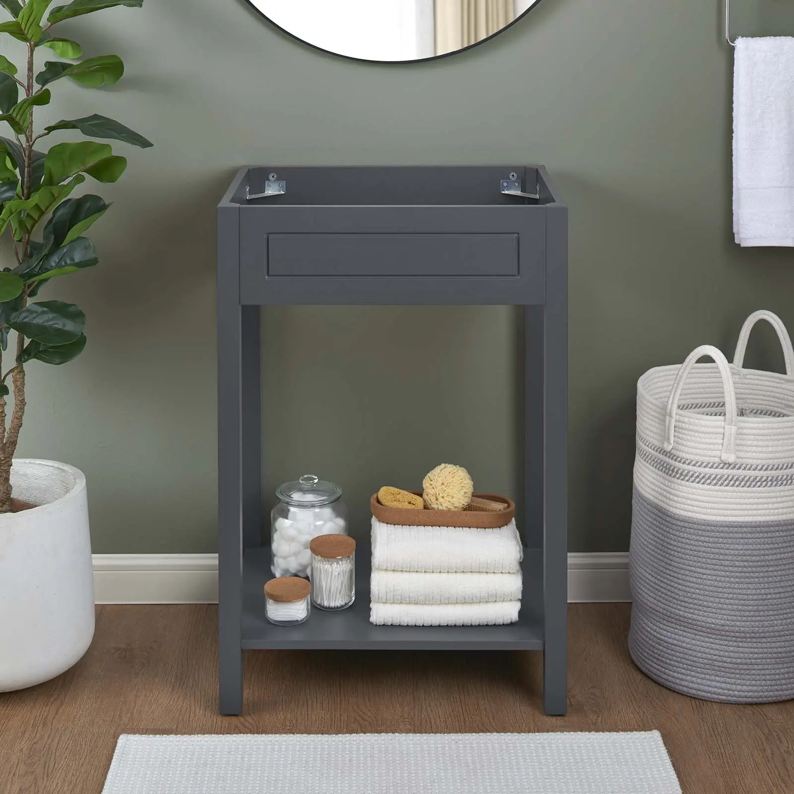 Modway Altura 24" Gray Bathroom Vanity Cabinet - Indoor MDF & Wood Bathroom Storage Cabinet with Open Shelf (Sink Basin Not Included), Home Decor