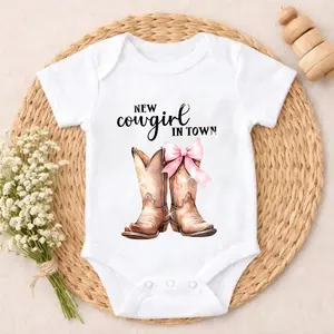 Baby Bodysuit Cowboy Boots With Pink Bow Print 100% Pure Cotton Non-Irritating Snap Closure Breathable Perfect For Gifting & Everyday Baby Clothes Girl Baby Clothing