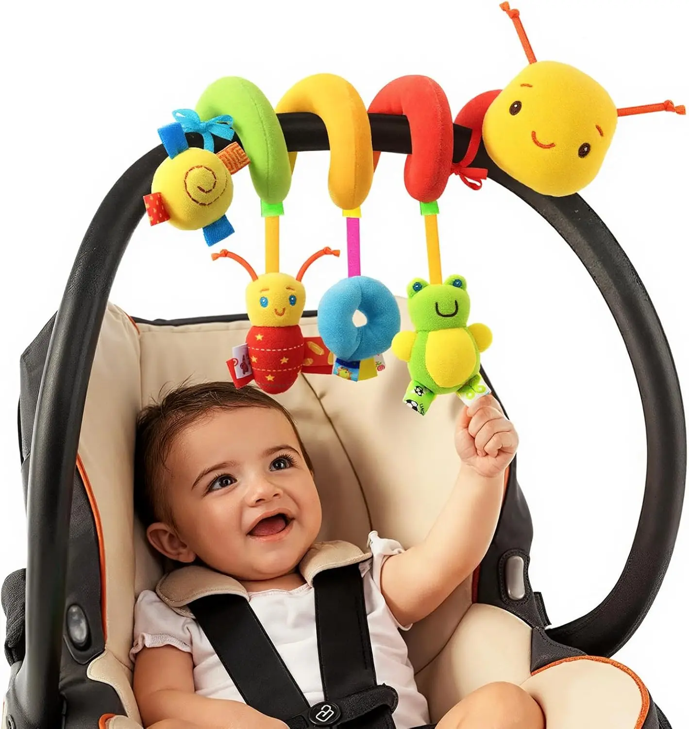 Safety Tested Spiral Soft Plush Hanging Sensory Toys with Jingle Sound - Stroller/Crib Accessories, Baby Items & Sensory Products for 0-12 Months Newborn, Baby Shower Registry Gift