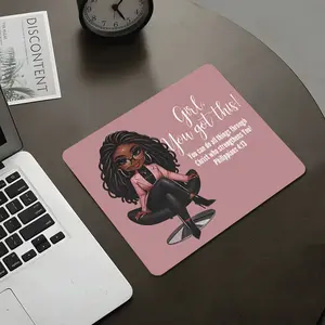 Girl, You've Got This Pink Square Gaming Mouse Pad for Black Women, Beautiful Desktop Decorative Protective Non Slip Mousepad, Rubber Anti-slip Lockedge Work Pad, and A Washable Small Size, Desktop Accessory