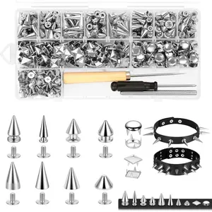 556Pcs Punk Studs Set Metal Spikes Pyramid Rivets 10 Sizes DIY Craft Decor for Clothes Shoes Belts Dog Collars
