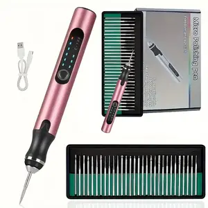 DIY 32pcs Electric Engraving Pen Cordless Rotary Engraver USB Rechargeable with 32 Interchangeable Knives, Portable Crafting Tool for Jewelry Wood Glass Stone Rose Red Engraving