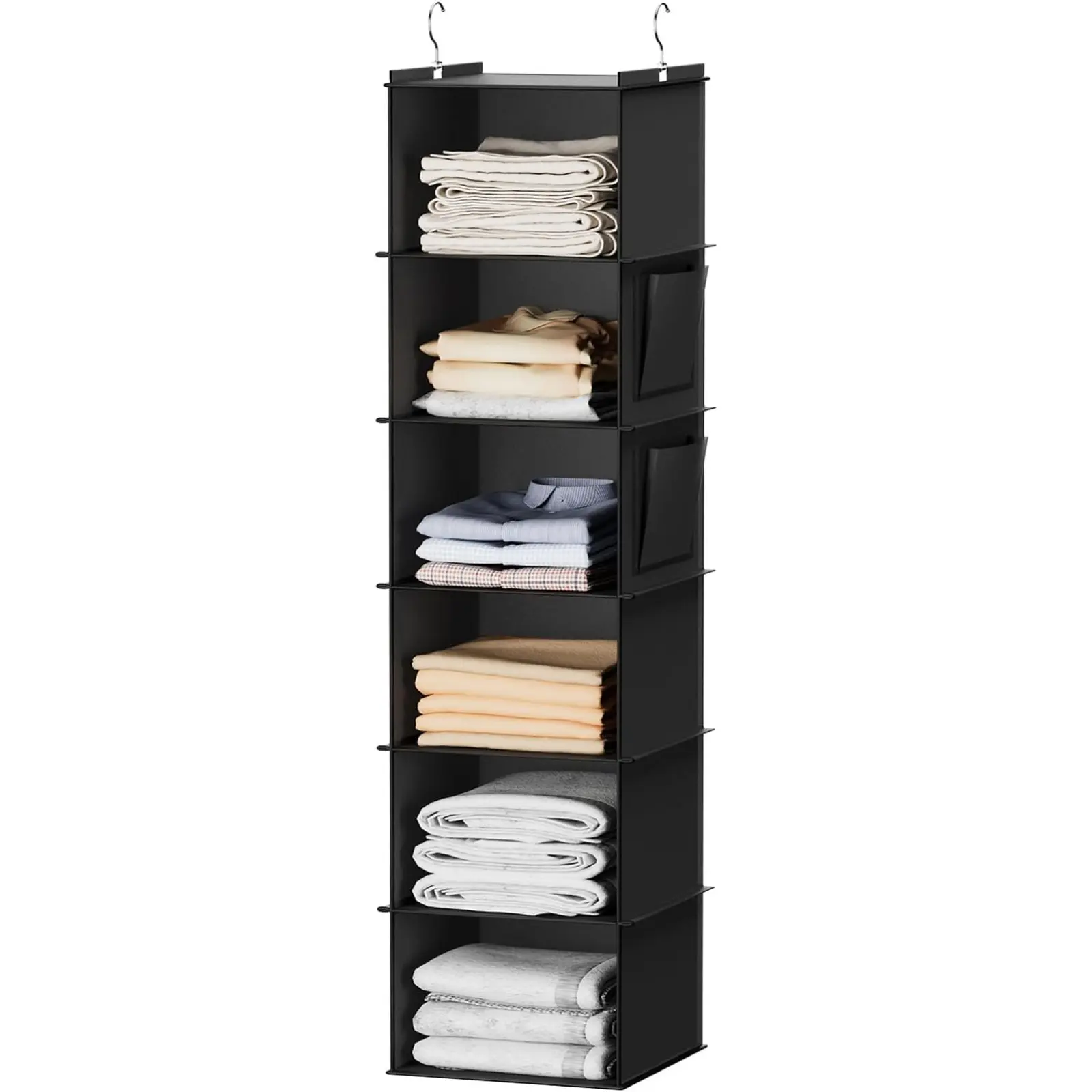 Multifunctional 6-Layer Hangable Fabric Closet Organizer Rack - Black Rectangle Storage System Shelf with Fabric Compartments, Box Design, 10 - 15 Kg Load Capacity, Quick-Hang Setup for Bedroom Small Closet Space-Saving Storage