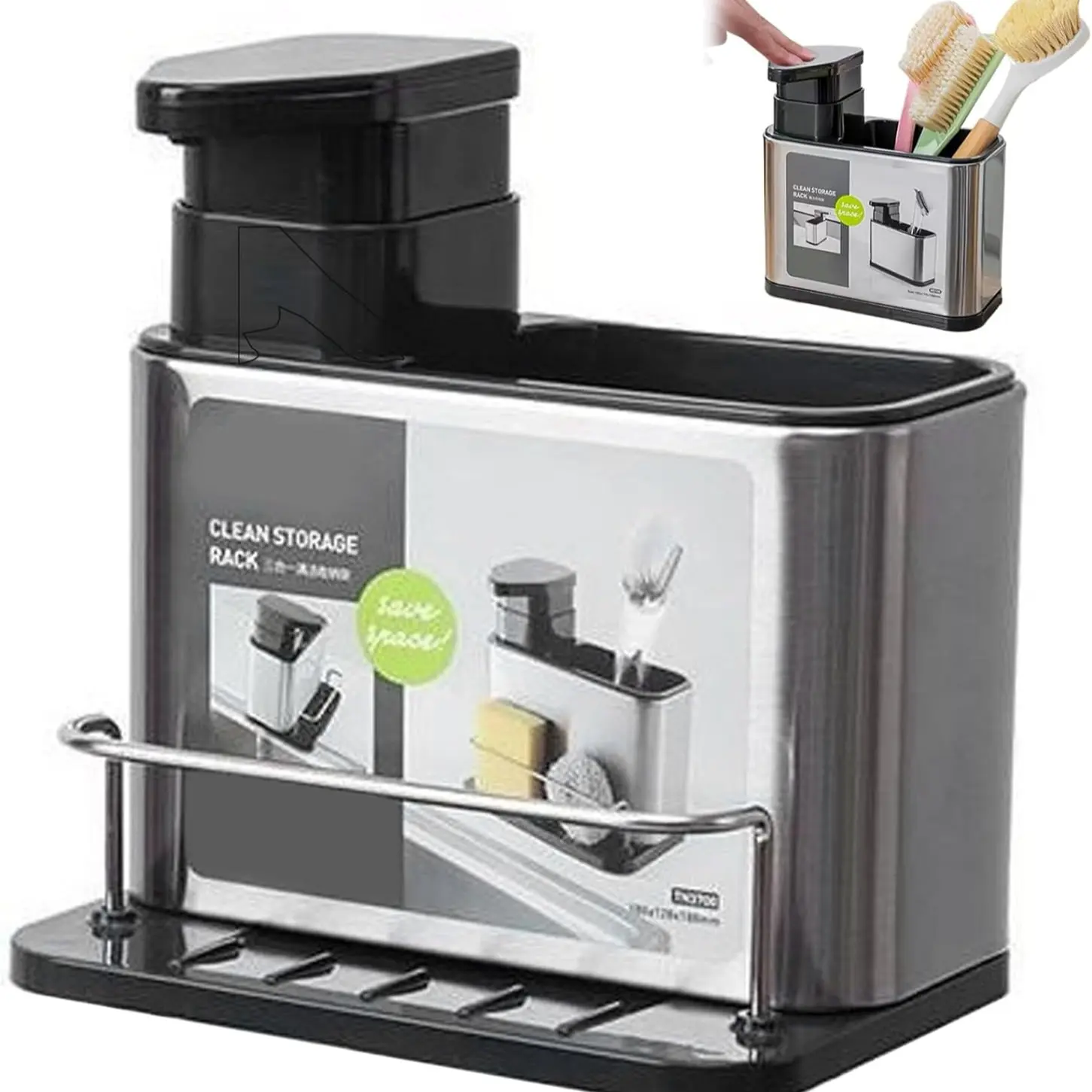 Kitchen Sink Caddy 3-In-1 Organizer, Dish Drainer Organizer, Includes Dish Soap Dispenser & Dish Brush Holder, Detachable Tray for Easy Cleaning, Drain Rack