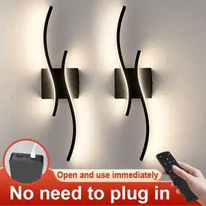 Modern Spiral LED Wall Sconces with Remote Control, No Need to Plug In — Battery Operated, Rechargeable Wall Light, Minimalist LED Wall Lamp for Bedroom, Living Room, Hallway, Home Decor, Cordless LED Wall Lighting Fixture with Dimmable Warm Light #WallSc