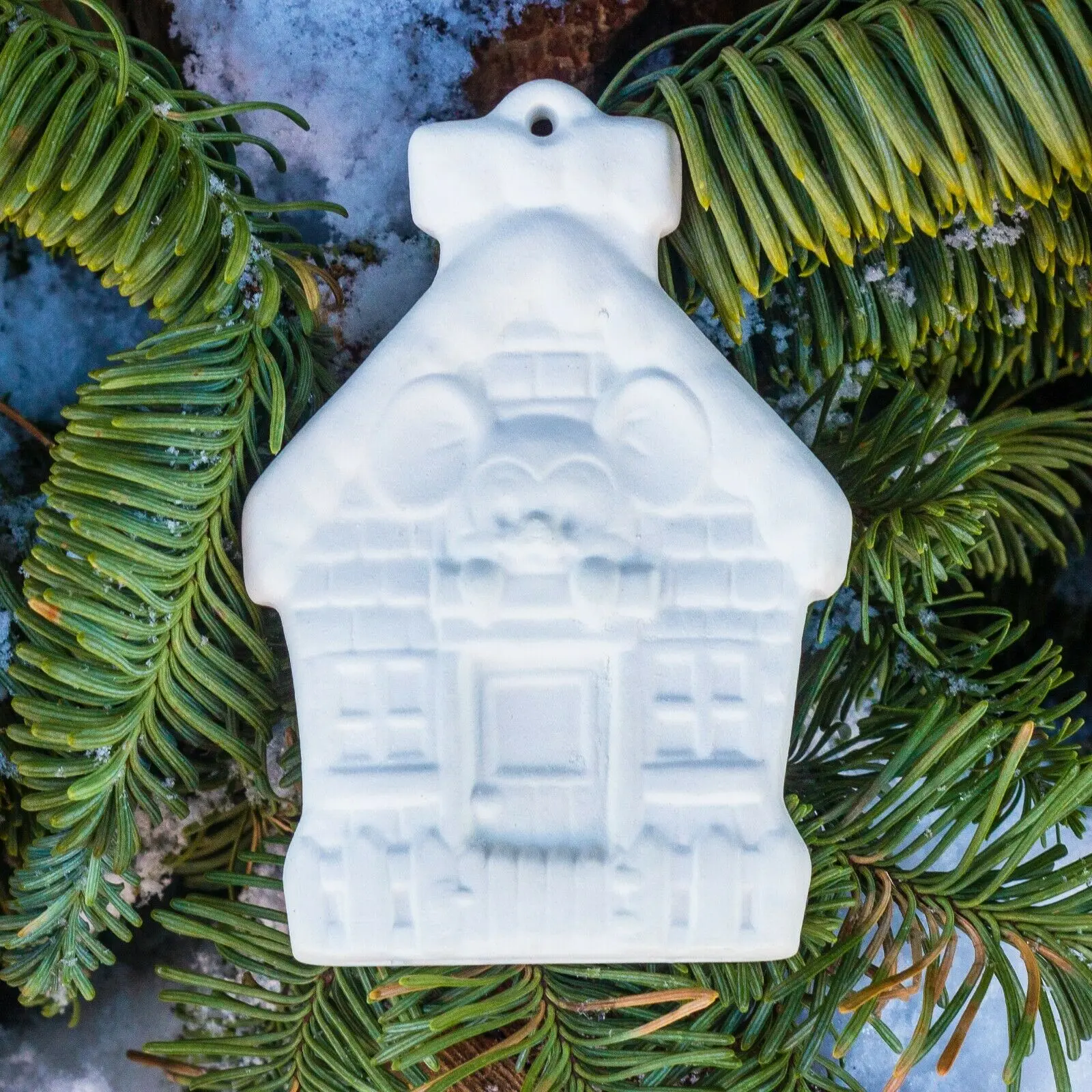 Mouse In House Christmas Ornament 3" Ceramic Bisque Ready To Paint Pottery