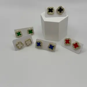 Earring Set with Multi-Color Enamel Hearts and Gold-Tone Accents for Stylish Accessory