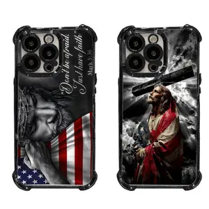 4th of July American Flag Jesus Christian Faith Shockproof Protective soft Phone Case | Patriotic Cross Christian Case For iPhone 15/16/17 Pro Max Plus #YJYGSJDYS126
