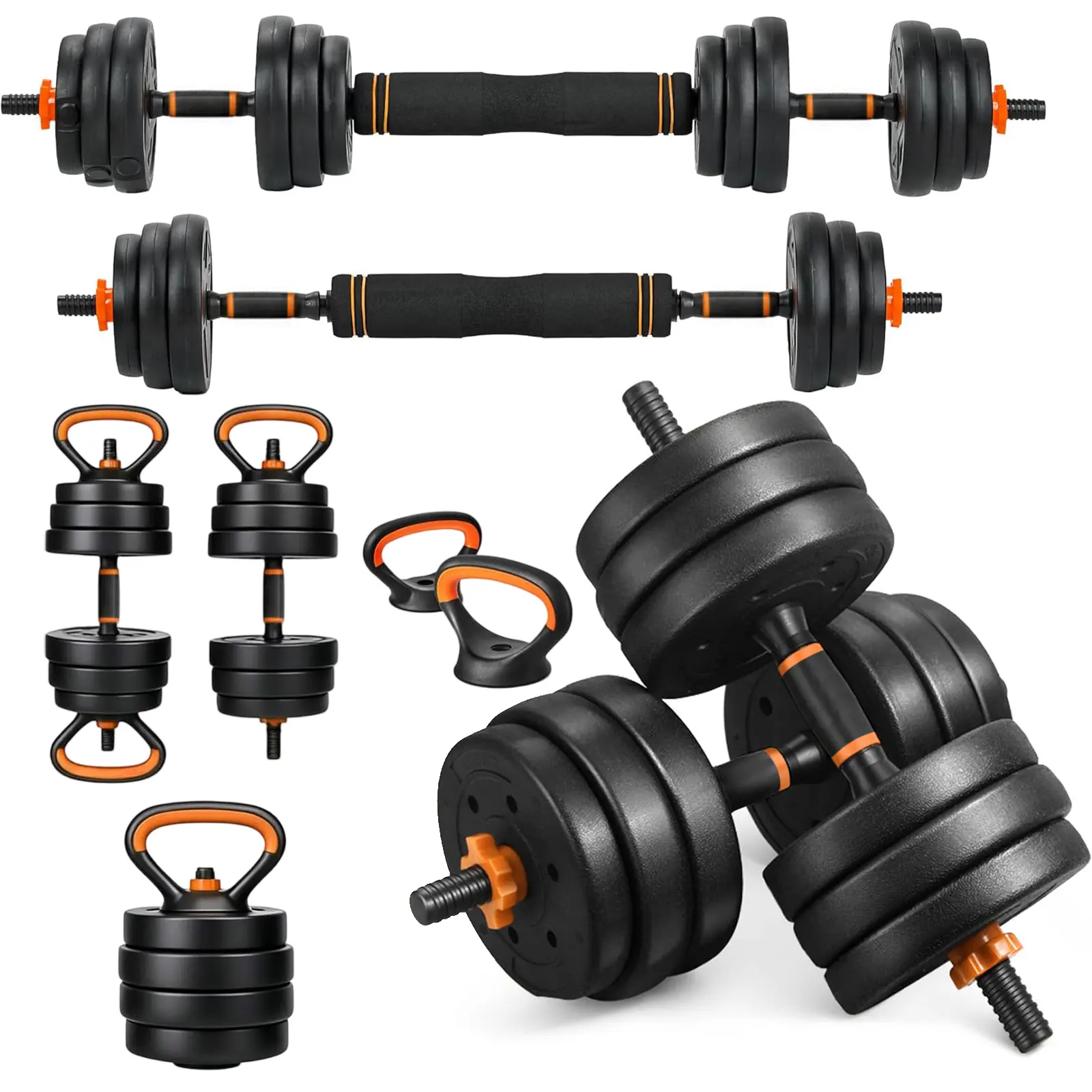 Adjustable Dumbbell Weights Set - 5-In-1 Convertible Functional Home Workout Equipment, At Home Gym Gear with Connector Rod, Converts to Barbell, 44lbs Space-Saving Strength Training Tool for Fitness Enthusiasts, Comprehensive Fitness Equipment