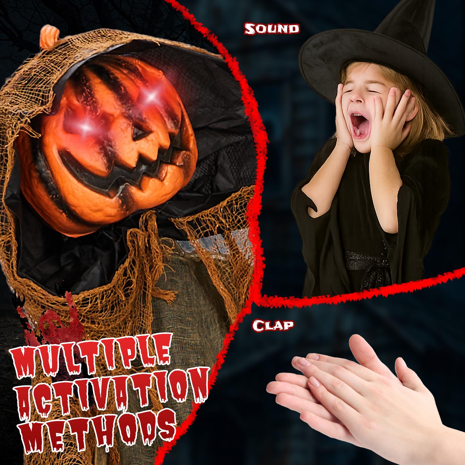 Ubesgoo 5.8ft Life-Size Animatronics Pumpkin Ghost Decorative Prop, Sound-Activated Outdoor Indoor Decor with Creepy Eyes & Sounds, Scary Holiday Haunted House Supplies