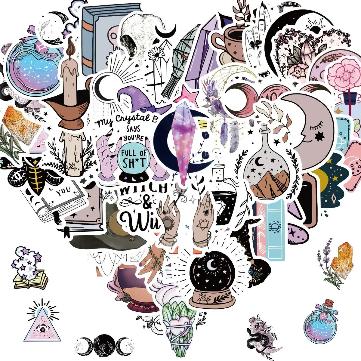 Witchy Sticker, Art Stickers, 50pcs/set Boho Witch Aesthetic Sticker, Magic Sticker for Water Bottle, Laptop, Scrapbooking, Perfect Gifts for Girls, Teens