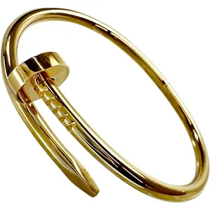 Pre-owned Cartier 18K Yellow Gold (Au750) Small Leather Goods Juste Un Clou Au750 Bracelet Size 14