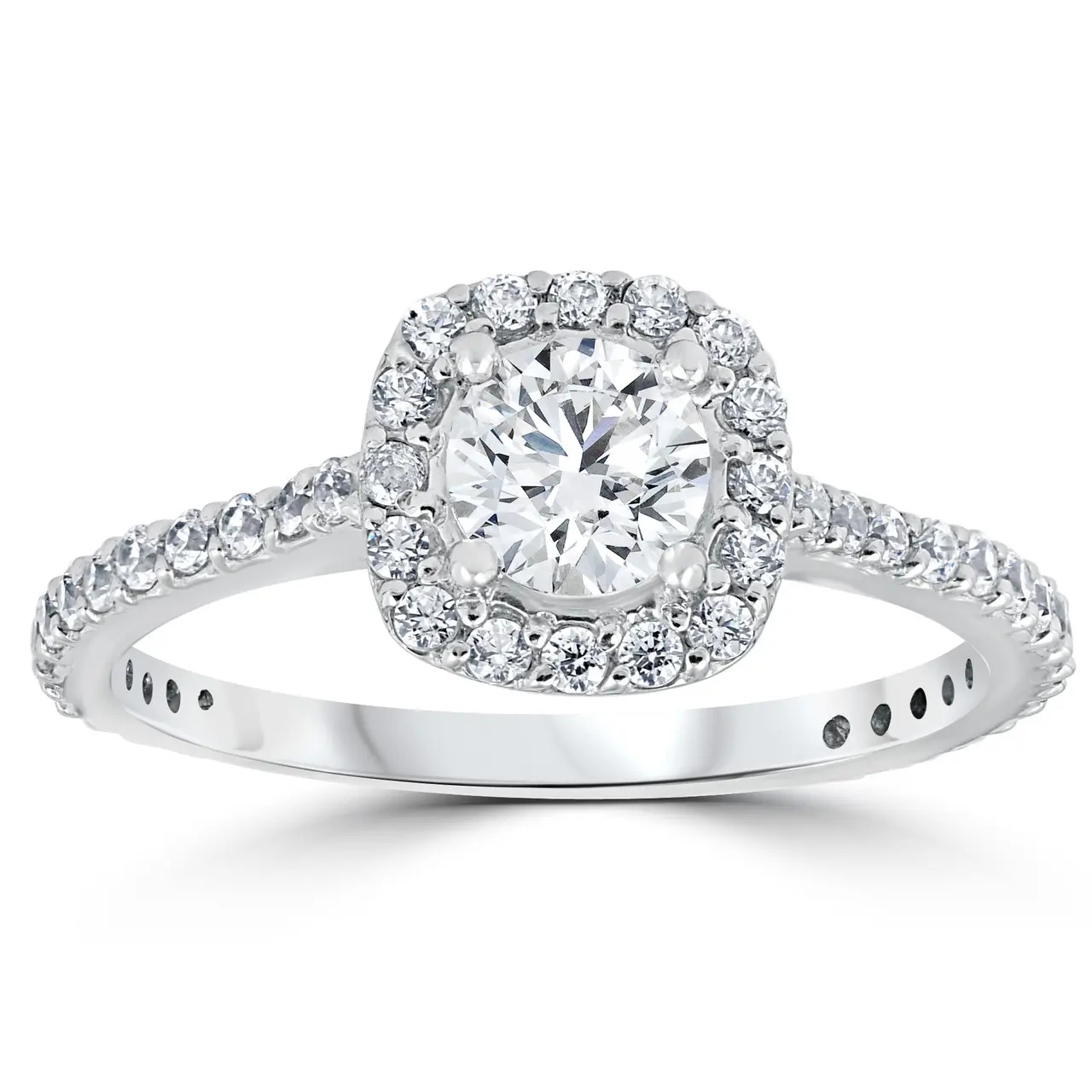 1 1/5ct TW Diamond Cushion Halo Engagement Ring 10k White Gold