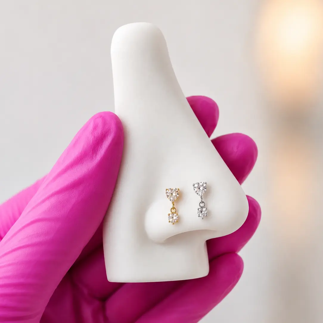 *Customize* Titanium Heart Dangle Nose Ring/ Labret