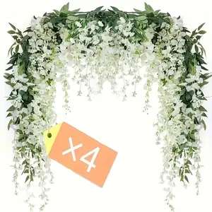 4 Packs of 6ft White Artificial Wisteria Hanging - Lifelike Artificial Flower Decoration Vine Garland for Wedding Arch, Party, Garden, Home Decor - Perfect for St. Patrick'S Day, Easter, Spring & Summer Celebrations, Outdoor Decor Artificial Plants